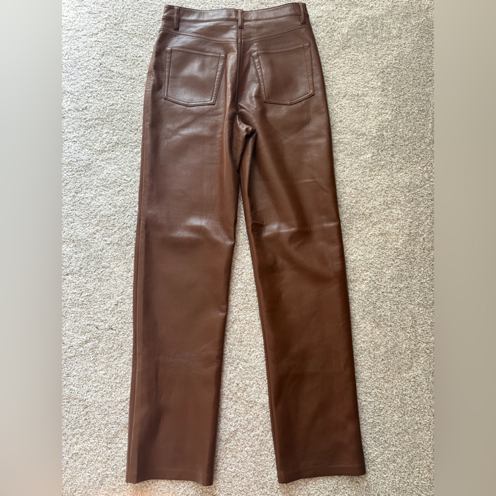 WILFRED x ARITZIA The Melina Pant High Waisted Vegan Leather Cognac Brown - Picture 6 of 8